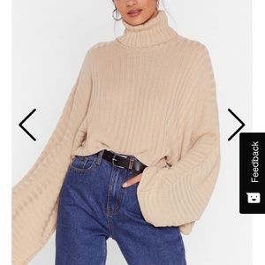 Nasty Gal Beige Oversized Turtleneck Sweater